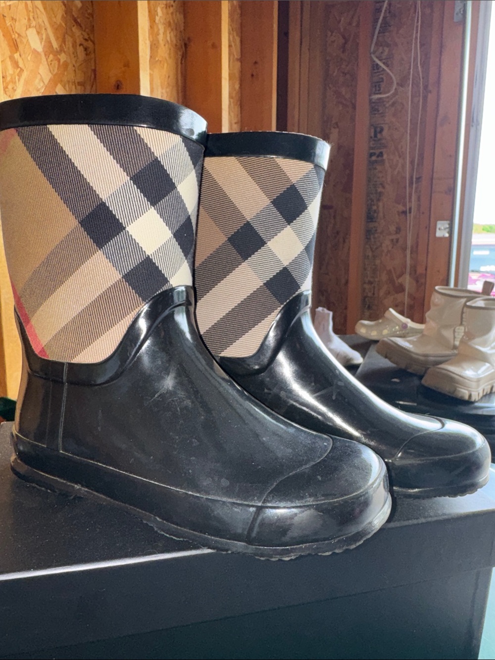 Plaid Burberry Black Rain Boots